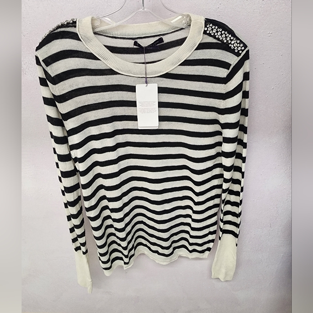 Mango Violeta Striped Black and White Sweater Size Small